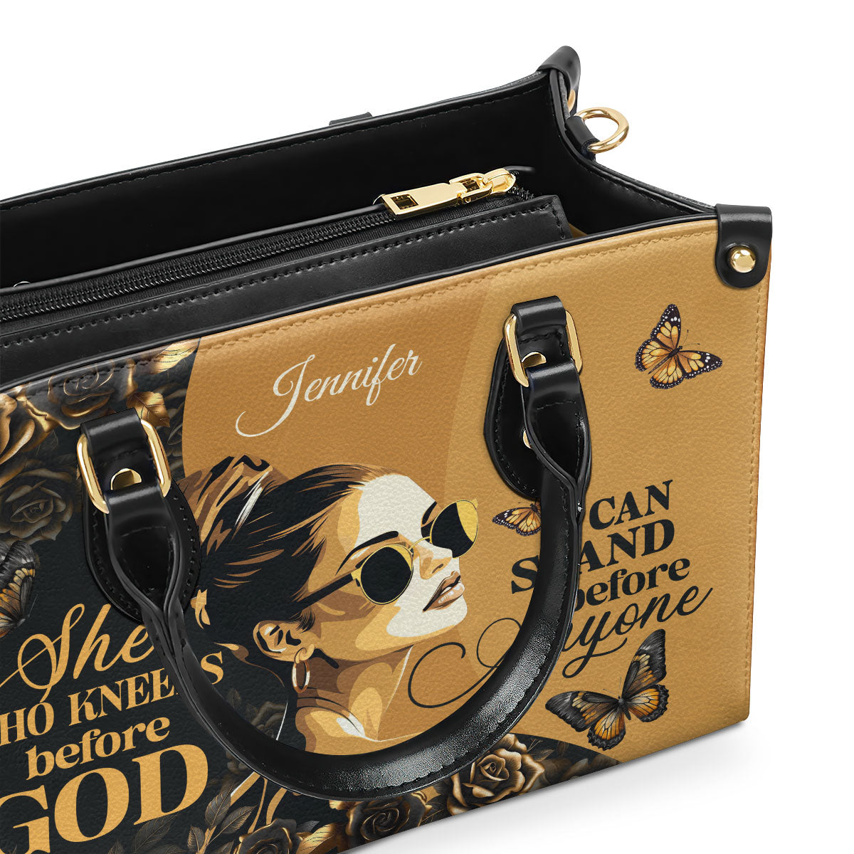 Personalized Leather Handbag With Zipper | She Who Kneels Before God LHBM746