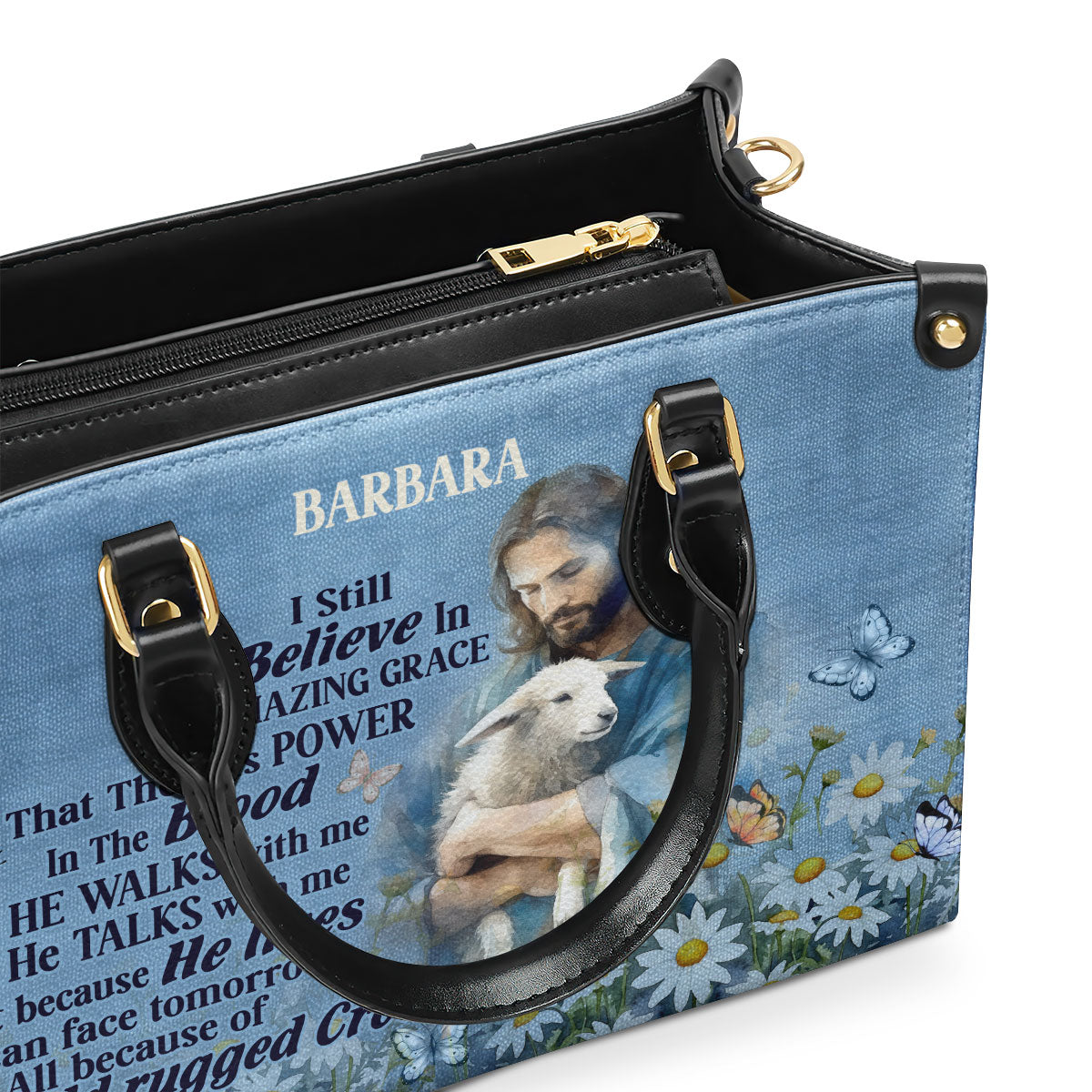 Personalized Leather Handbag With Zipper | Jesus I Still Believe In Amazing Grace LHBM742