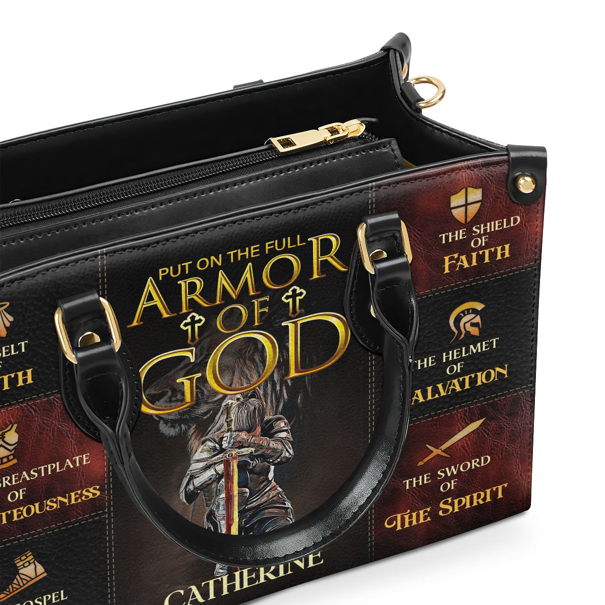 Personalized Leather Handbag With Zipper | Armor Of God LHBM777