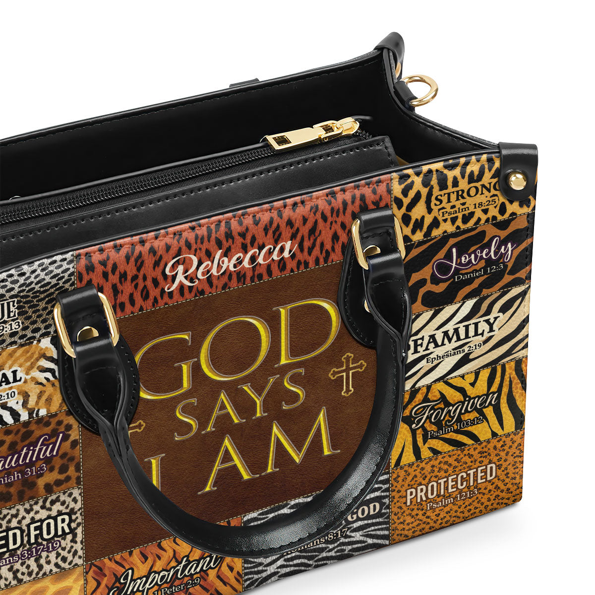 Personalized Leather Handbag With Zipper | God Says I Am Unique LHBM724