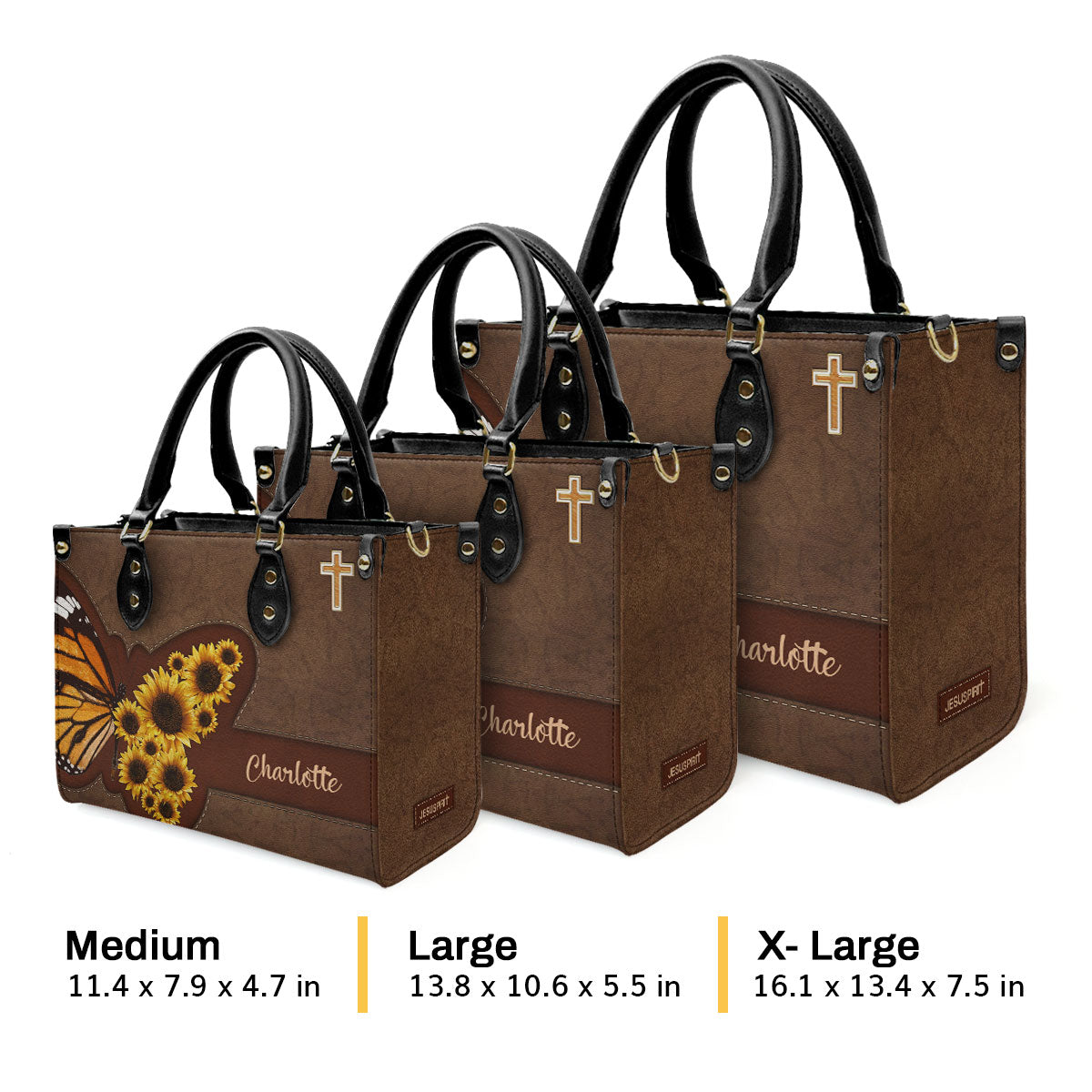 Personalized Sunflower Leather Handbag With Handle | Religious Gifts For Christian Women LHBHN653