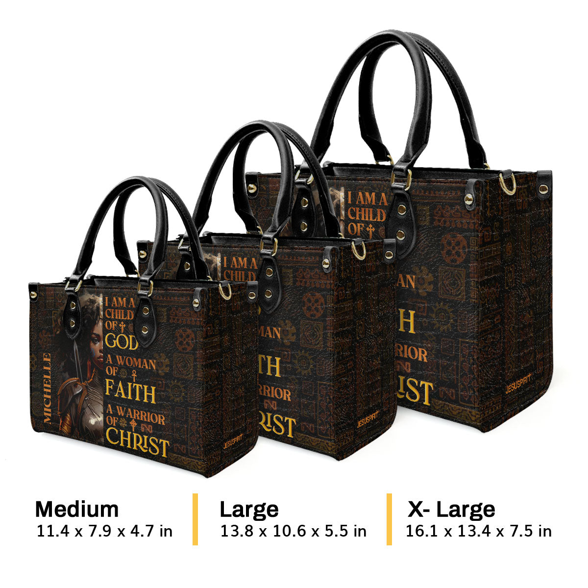 Personalized Leather Handbag With Zipper | I Am A Child Of God LHBM725