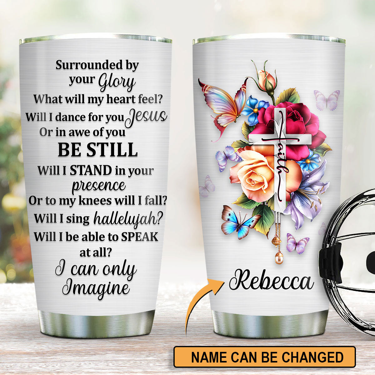 Lovely Personalized Floral Cross Stainless Steel Tumbler 20oz - I Can Only Imagine HH175C