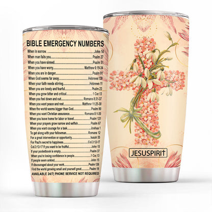 Unique Stainless Steel Tumbler 20oz - Bible Emergency Numbers NUM355