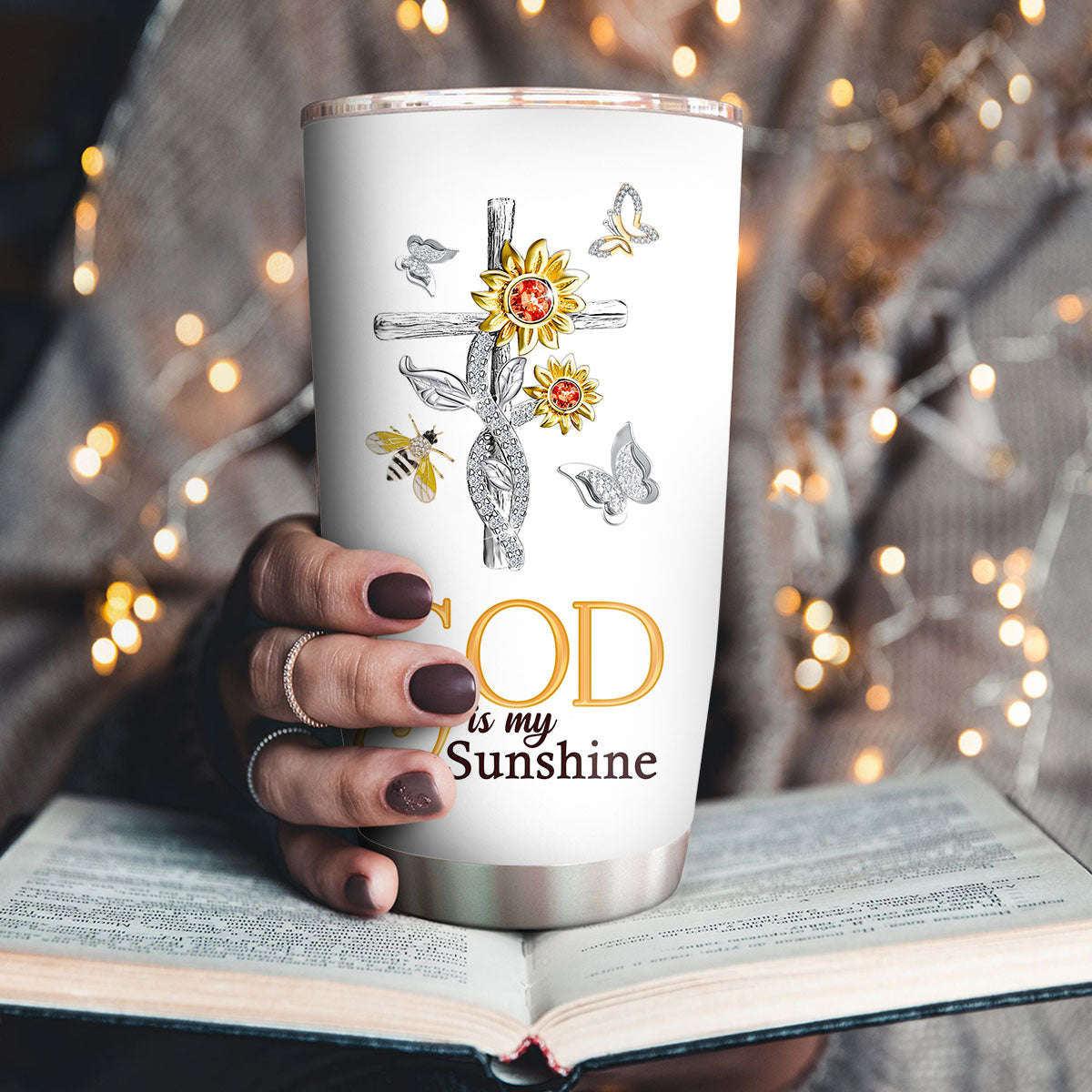 God Is My Sunshine - Classic Personalized Sunflower And Cross Stainless Steel Tumbler 20oz HM205