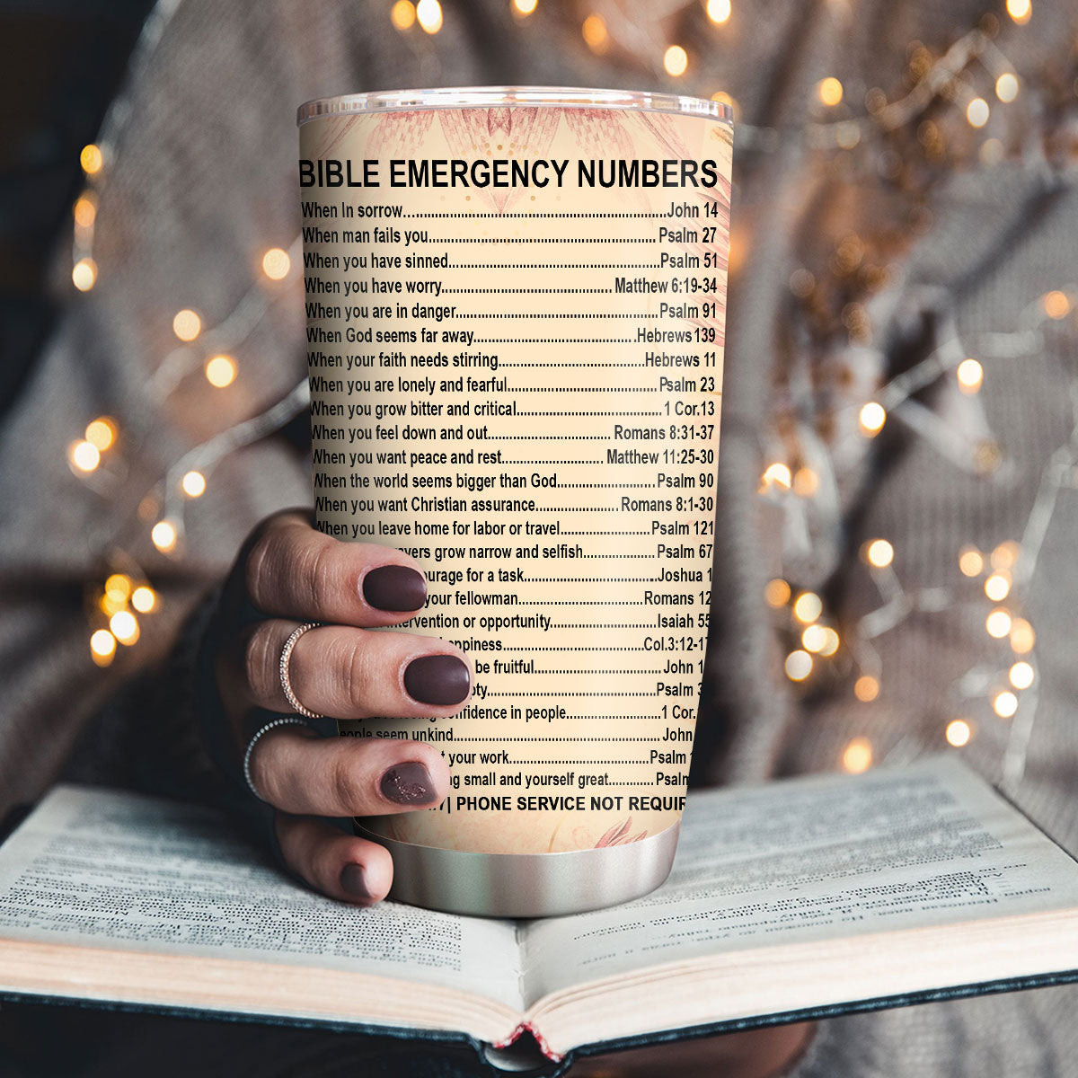 Unique Stainless Steel Tumbler 20oz - Bible Emergency Numbers NUM355