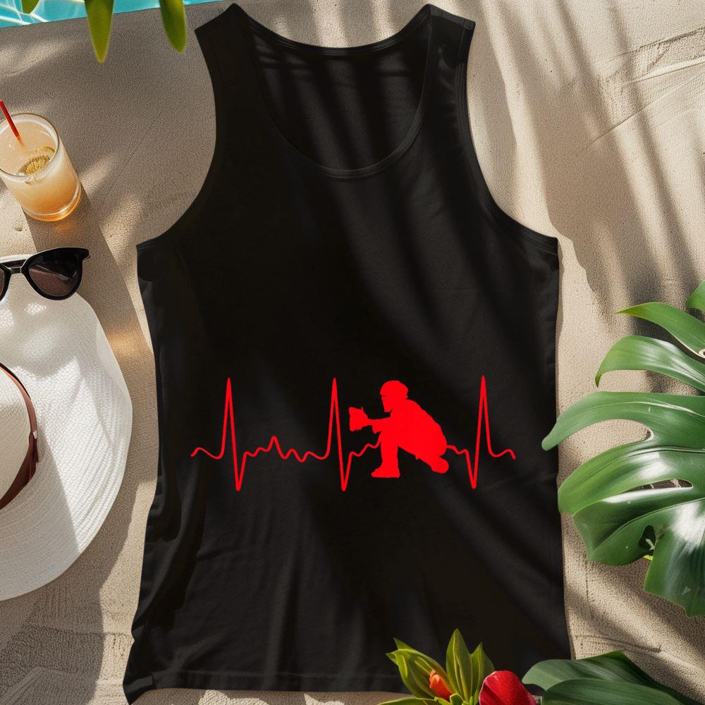 Baseball Catcher Shirt - Red Baseball Catcher Heartbeat Tank Top