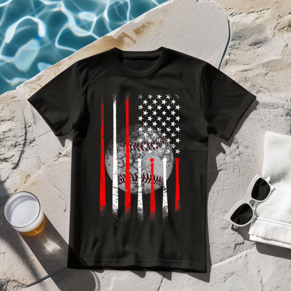 Baseball USA Flag American Flag Vintage T-Shirt