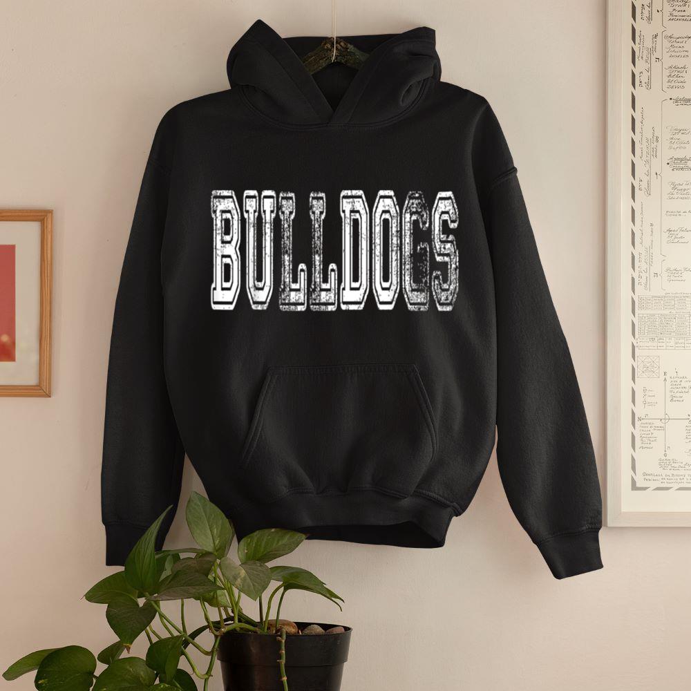 Bulldogs Mascot Distressed Vintage School Sports Name Fan Hoodie