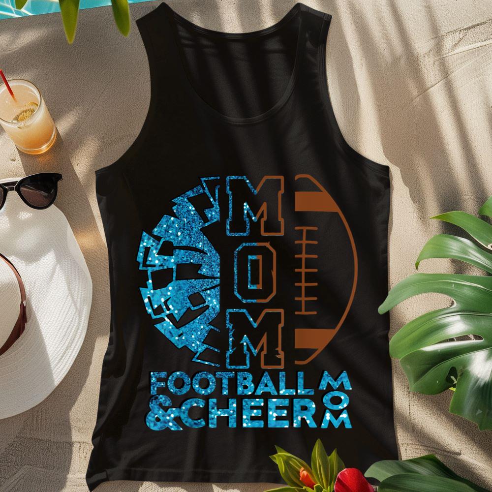 Cheer Football Cheerleading Mom Of Both Messy Bun Bleached Tank Top