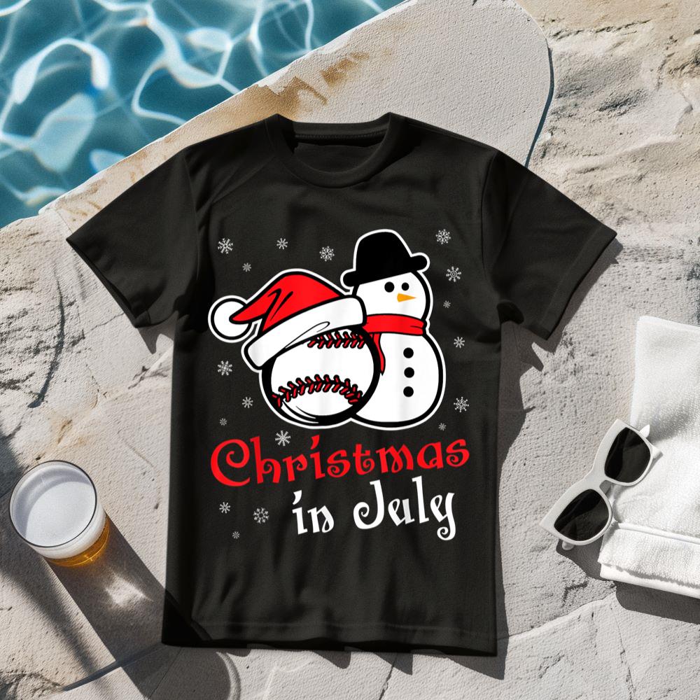 Christmas In July Baseball Biggest Fan Summer Winter Break T-Shirt for Men Women Kids T-Shirt