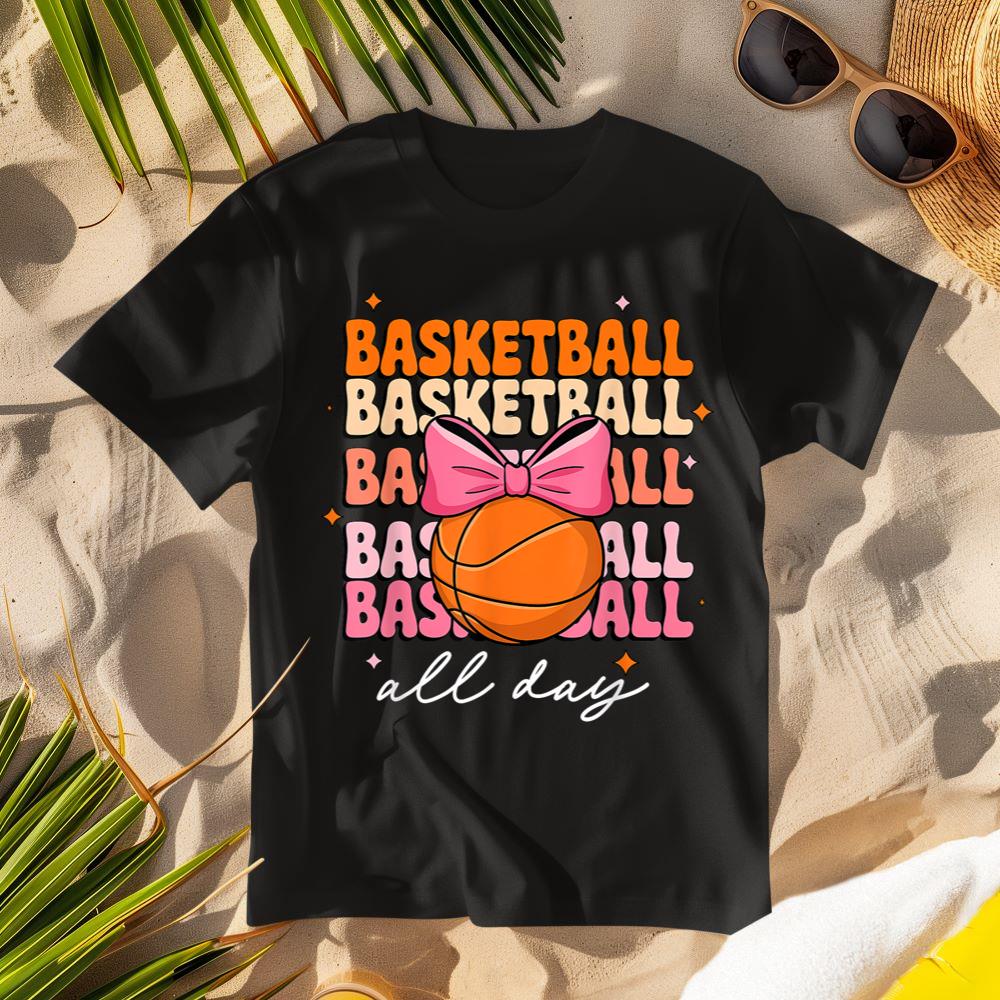 Groovy Basketball Girls Women Coquette Bow Basketball T-Shirt