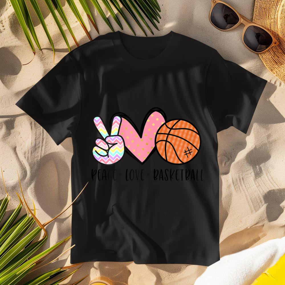 Peace Love Basketball Heart for Women Teens Tween Girls T-Shirt