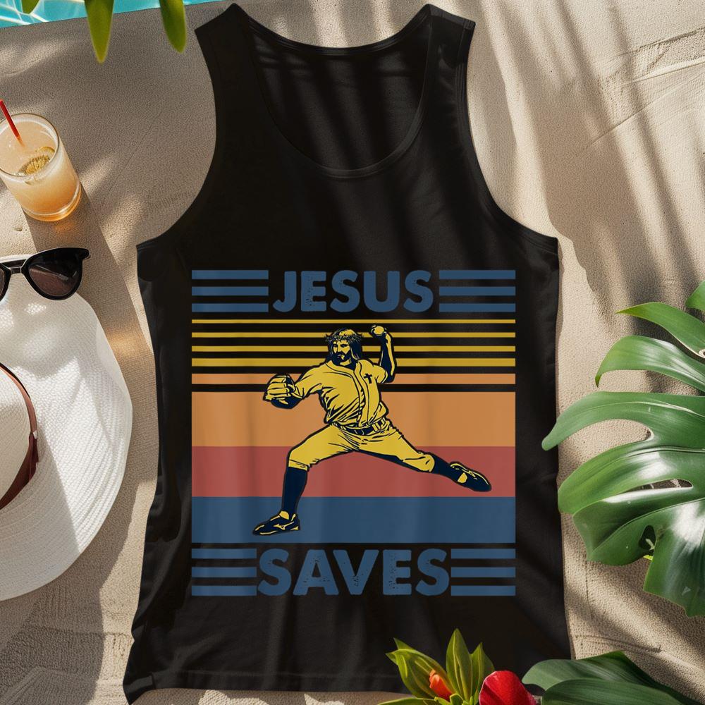 Retro Distressed Jesus Saves Baseball Tank Top