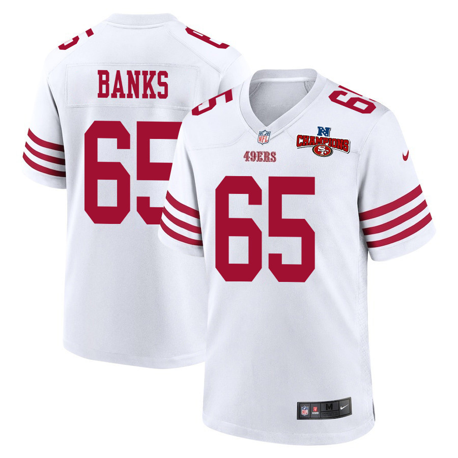 Aaron Banks 65 San Francisco 49ers NFC Champions Patch Game Men Jersey - White JS9465