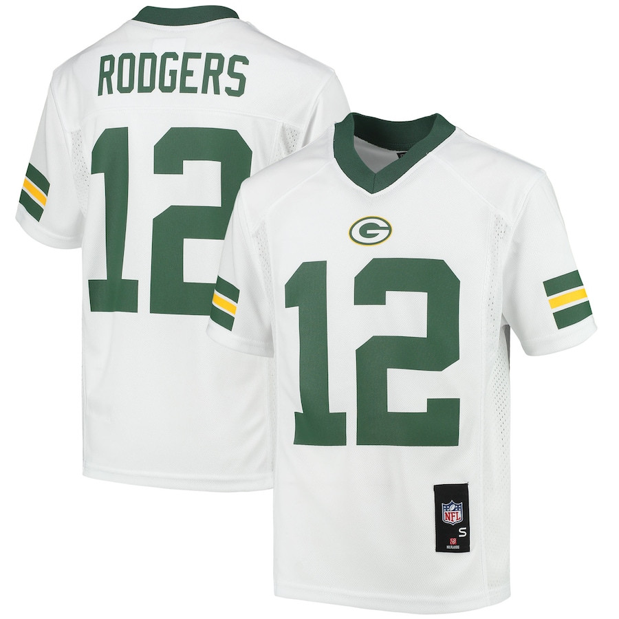 Aaron Rodgers 12 Green Bay Packers YOUTH Jersey - White JS6549
