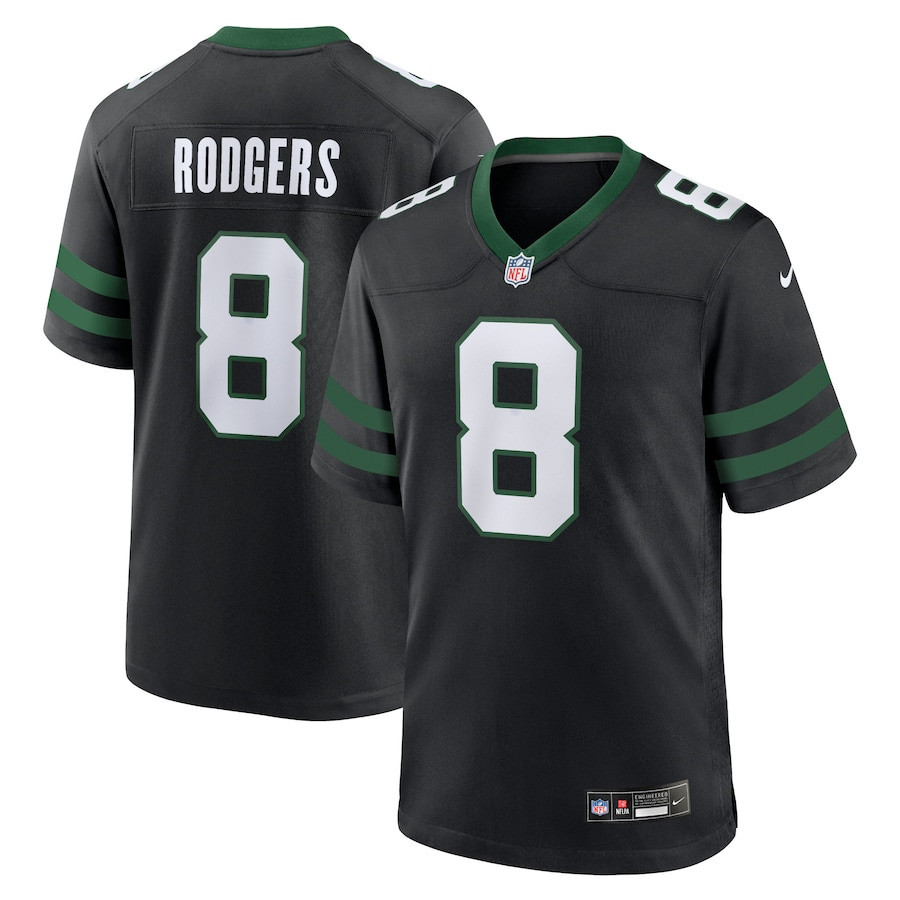 Aaron Rodgers 8 New York Jets Alternate Game Jersey - Men, Legacy Black JS8506