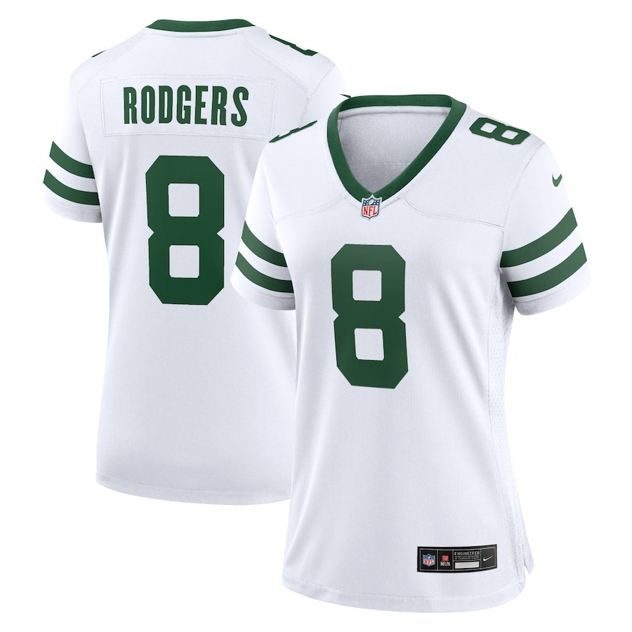 Aaron Rodgers 8 New York Jets Game Jersey - Women, White JS7599
