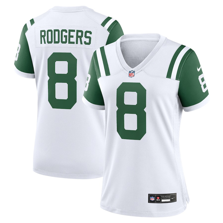 Aaron Rodgers 8 New York Jets Women's Classic Alternate Game Jersey - White JS2421