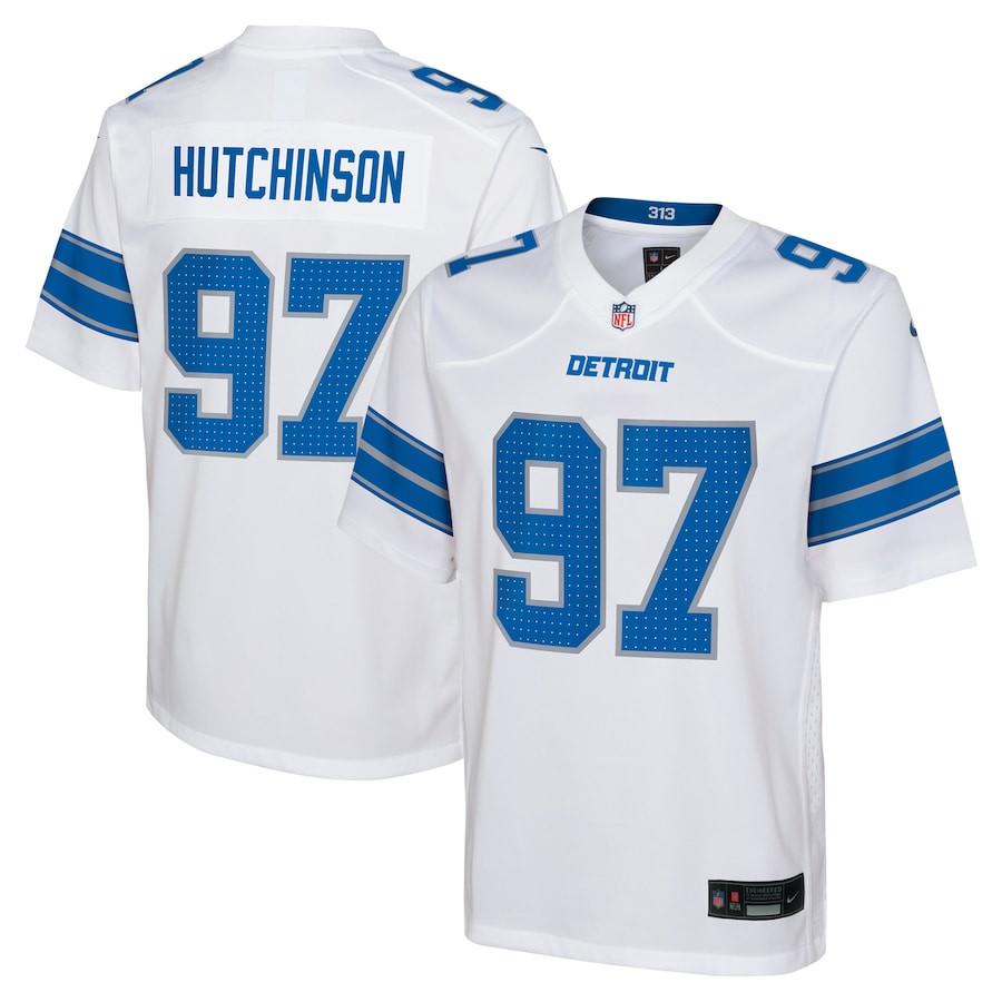 Aidan Hutchinson 97 Detroit Lions Player Game YOUTH Jersey - White JS1472