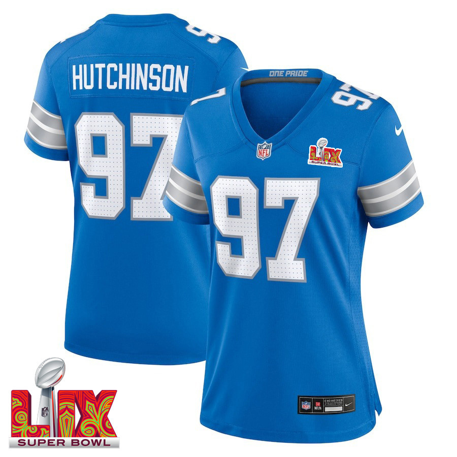 Aidan Hutchinson #97 Detroit Lions Super Bowl LIX Women's Jersey - Blue JS7210