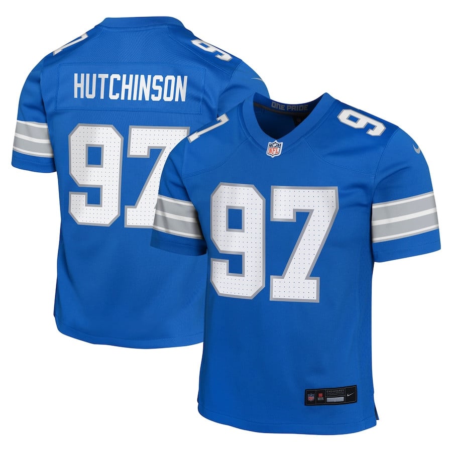 Aidan Hutchinson 97 Detroit Lions Team Player Game YOUTH Jersey - Blue JS2268