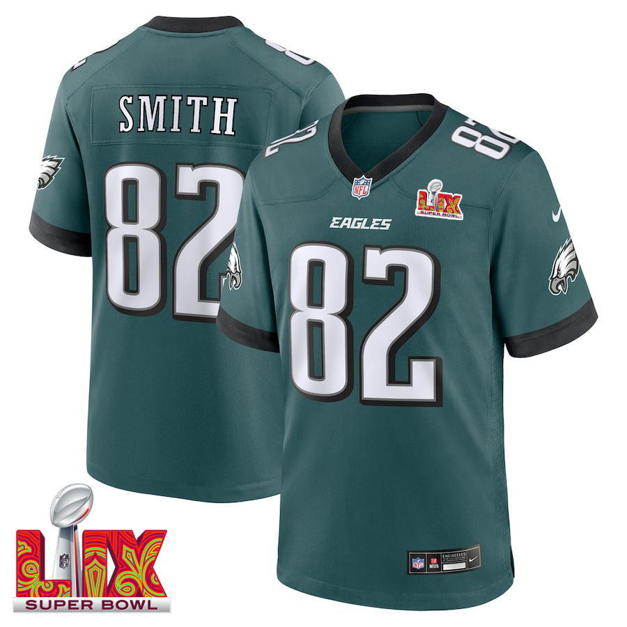 Ainias Smith #82 Philadelphia Eagles Super Bowl LIX Jersey - Men's - Midnight Green JS5744