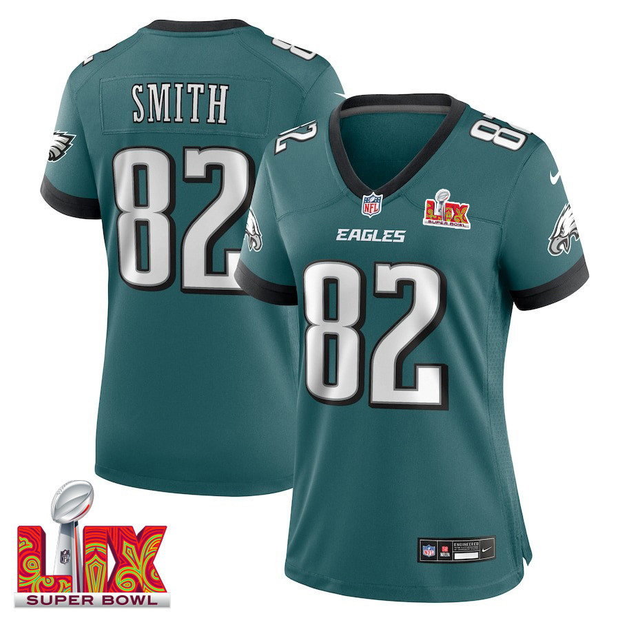 Ainias Smith #82 Philadelphia Eagles Super Bowl LIX Women's Jersey - Midnight Green JS8000