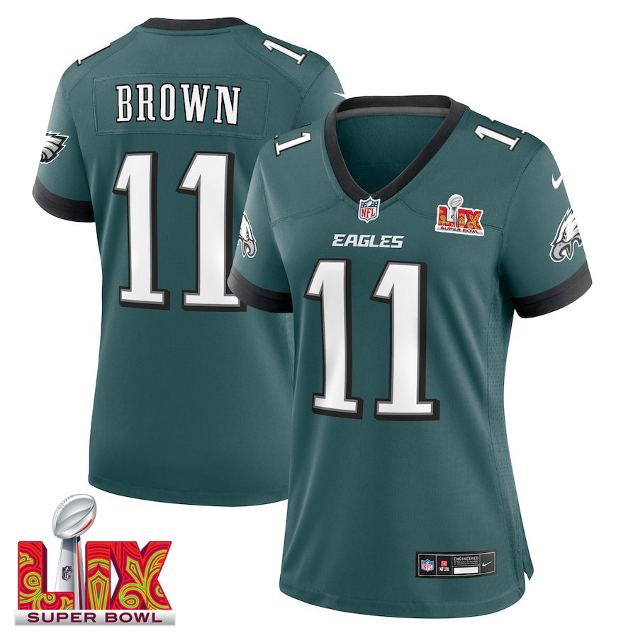 A.J. Brown #11 Philadelphia Eagles Super Bowl LIX Women's Jersey - Midnight Green JS4961