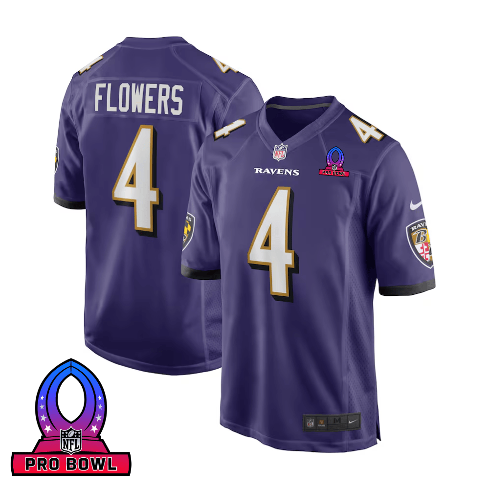 Zay Flowers 4 Baltimore Ravens 2025 Pro Bowl Patch Game Men Jersey - Purple JS8103