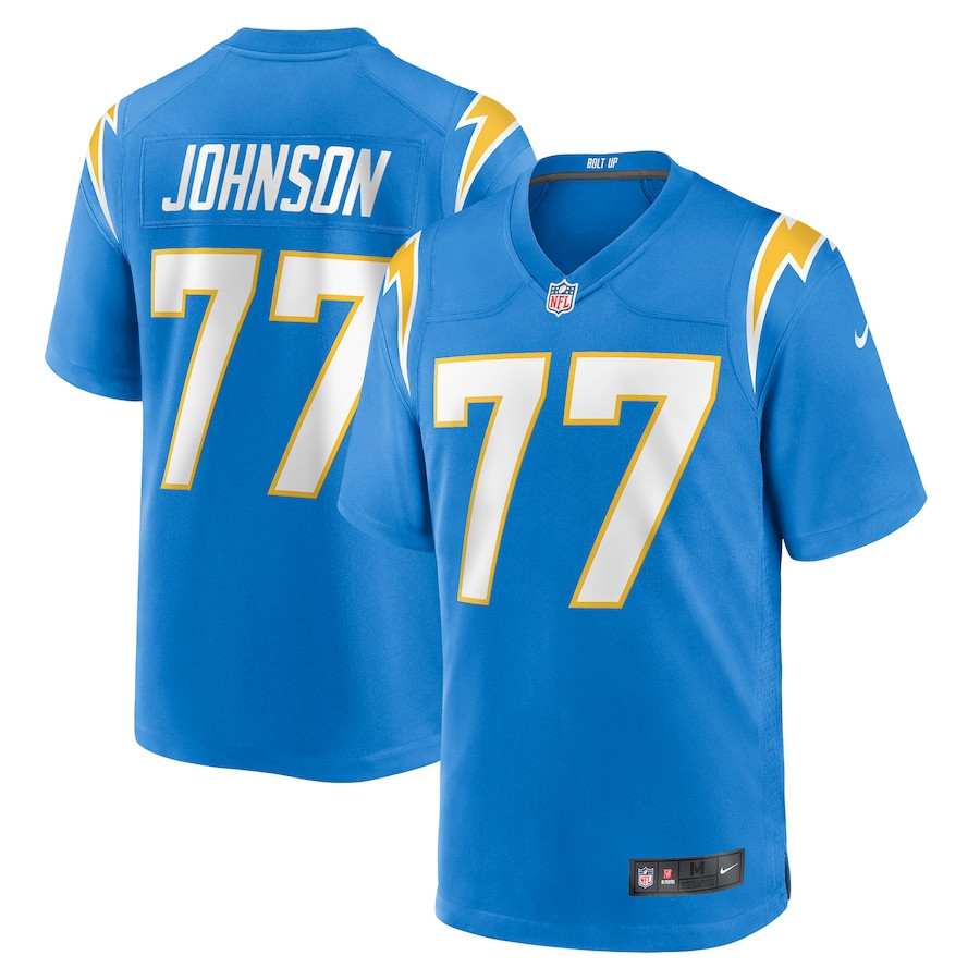 Zion Johnson 77 Los Angeles Chargers Men Game Jersey - Powder Blue JS6580