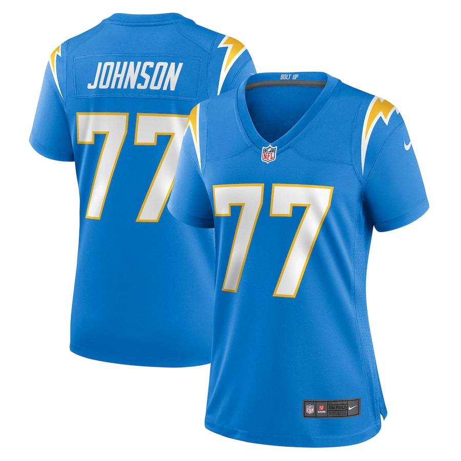 Zion Johnson 77 Los Angeles Chargers Women's Game Jersey - Powder Blue JS1719